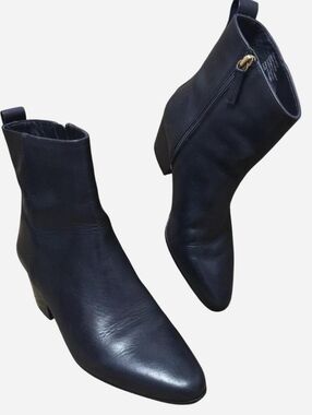 J.Crew Black Leather Ankle Boots Size 7 Block Heel